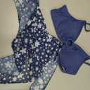 COZYEASE Girls' 3 Piece Bikini Set Ditsy Floral Print Wireless Swimsuit with Beach Skirt (Navy BLue, Teen 10-11Y)