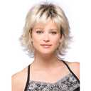 Short Golden Wavy Wigs Human Hair Mixed Synthetic for Women, Layered Fluffy Curly Wig, Breathable, Heat Resistant, Lightweight for Daily, Party, Cosplay Use