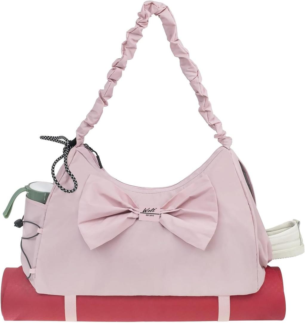 WOLT Gym Bag For Women, Yoga Mat Bag with Shoes Compartment, Wet Pocket and Water Bottle Pocket (Pink)