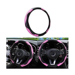Car Steering Wheel Cover, Universal Microfiber PU Leather Elastic 15 inch Stitching Color Anti-Slip Steering Wheel Protector, Car Interior Accessories for Men Women (Black/Pink)