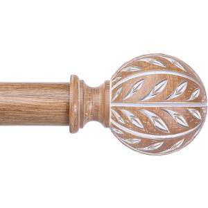 Boho Curtain Rod 36-153 Inch, Decorative Wood Curtain Rods for Windows with Faux Wood Grain Leaf Finials, 1 Inch Adjustable Heavy Duty Extra Long Vintage Rustic Window Treatment Rods