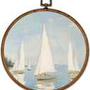 BCUANGD Vintage Sailboat Round Wall Art Decor - Retro Coastal Landscape Wall Art Canvas Frame Artwork Prints, Rustic Nautical Blue Seascape Round Wall Hanging Decorations for Home, 10"x10"