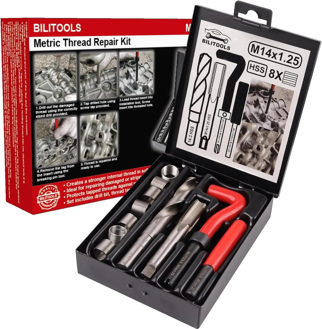 BILITOOLS M14x1.25 Thread Repair Kit, HSS Drill Helicoil Repair Kit Metric