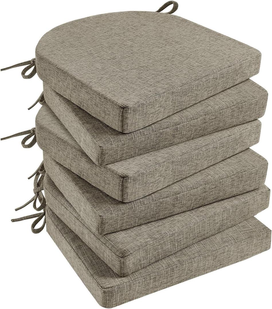 Basic Beyond Chair Cushions for Dining Chairs with Ties and Removable Cover, 2" Thick Seat Cushions for Kitchen Chairs, Set of 6, 17" x 16", Khaki
