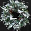 24 Inch Winter Wreaths for Front Door Outside, Outdoor Winter Wreath with White Owl,Pine Cones,Cedar and White Berries,Artificial Snowy Winter Hanging Decorations for Home Wall Firplace Decor