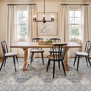 6x9 Area Rugs for Living Room:Washable Oriental Rug for Bedroom Dining Room Carpet 6 by 9 Indoor Non Slip Rubber Backing Neutral Nursery Dorm Home Office Kids 6X9 Blue