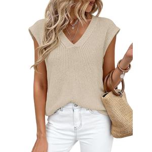 PRETTYGARDEN Women's Cap Sleeve Sweaters Vest Summer Tops | Lightweight Knit, Crochet V Neck, High Low Split Hem, Loose Fit, Tank Shirt, Casual Trendy, Beach Vacation, Going Out Outfits, Medium