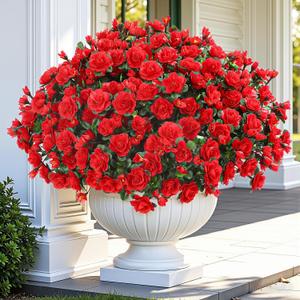 Alupssuc 8 Large Bundles Artificial Flowers for Outdoors Spring Decoration, UV Resistant Faux Flowers Silk Camellia Realistic Fake Flowers for Yard Patio Planter Porch Balcony Garden, Red