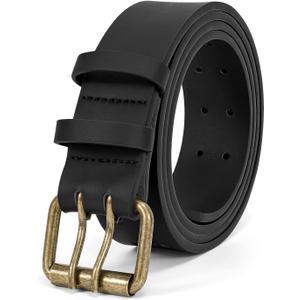 JASGOOD Men Double Prong PU Leather Belt Casual Work Heavy Duty Belt Double Grommet Holes Belt for Jeans (L-Suit for Waist Size Below 38", Black(bronze))