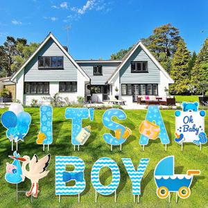 Large Baby Shower Yard Sign Its a Boy Blue Yard Signs with Stakes 16 Inch Tall Baby Boy Lawn Sign Gender Reveal Outdoor Decoration Welcome Home Newborn Announcement Sign for Party Decorations,11 PCs