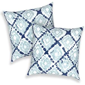 Outdoor Throw Pillows 16x16 Inch, Water Repellent Patio Pillows with Inners Set of 2 for Patio Furniture Home Garden, Boho Geometry Blue