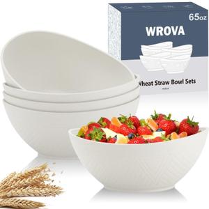 Wrova 65oz Large Salad Bowls Ivory - Wheat Straw Salad bowls Set of 4 - Unbreakable Salad Bowls Dishware & Microwave Safe - BPA Free Bowls for kitchen,camping