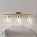 Kichler Brinley 24" 3-Light Bathroom Vanity Light Fixture with Clear Glass in Champagne Bronze, Modern Farmhouse Mason Jar Style for Mirror Lighting (24" W x 10.25" H), 45689CPZ
