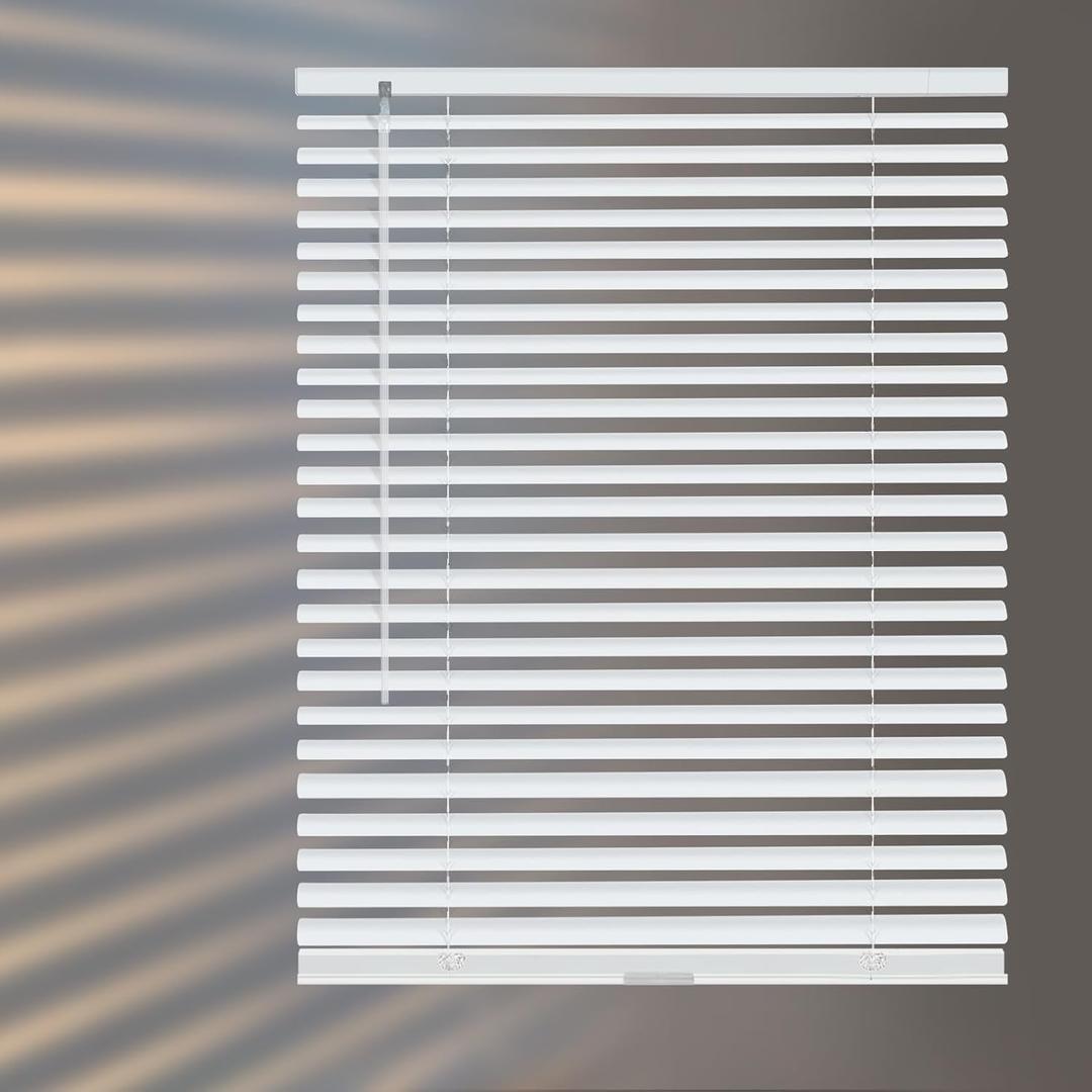 Aluminum Mini Blinds for Windows Cordless Horizontal Window Shades for Light Adjustment, Metal Venetian Blinds Waterproof for Bedroom, Bathroom, 30" W x 64" H, White