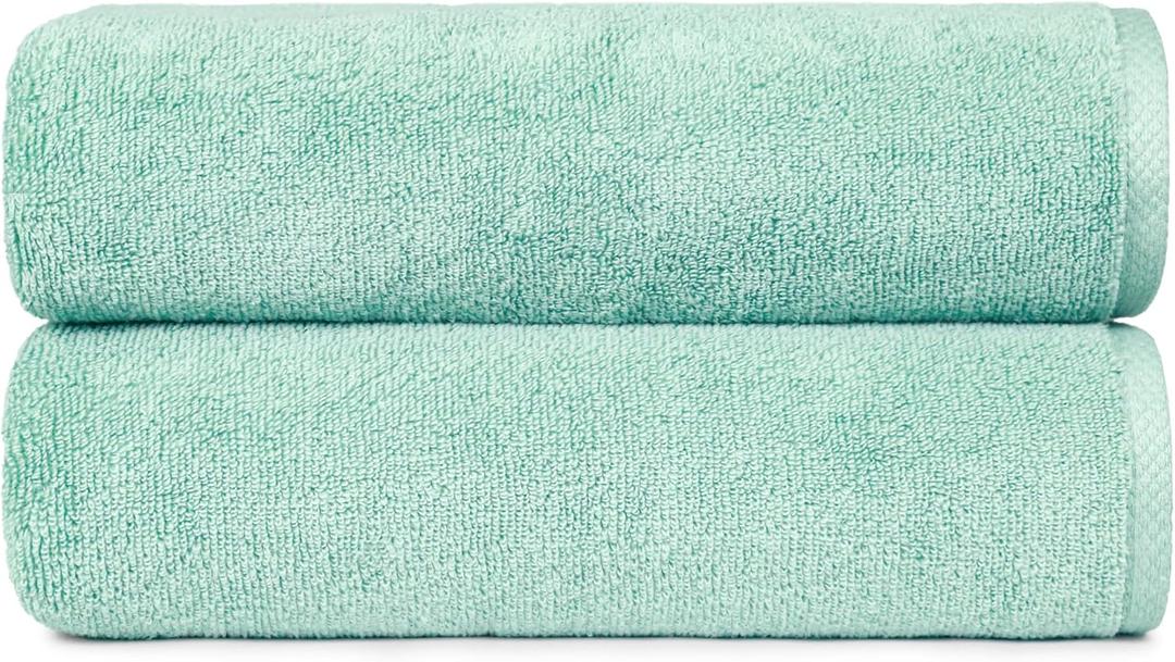 Amazon Basics 100% Cotton Quick-Dry Lightweight Moisture Absorbing Bath Towel, 2-Pack, Seafoam Green, 54" x 30"