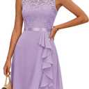 BeryLove Formal Cocktail Dresses Bridesmaid Wedding Guest Short Prom Dress Ruffle Hem Sleeveless Homecoming Lace Gowns, M