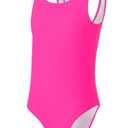 KIRACELLE Girls One Piece Swimsuit Solid Color Cute Bathing Suit, Swim Team Racing Competition Swimsuit, Girls Athletic Competitive Swimwear Quick Dry for Beach Hot Pink 3-4T