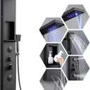 ROVATE 6 in 1 LED Rainfall Waterfall Shower Panel with Shelf, Matte Black