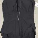 Charmo Scalloped Ribbed One Piece Swimsuit Zipper Racerback Bathing Suit Athletic Swimwear (Small, Black)