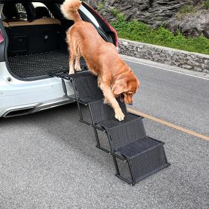 Portable Folding Pet Stair & Ramp for Large Dogs up to 154lbs, Non-Slip Surface, Ideal for Cars, SUVs, High Beds, and Trucks (4 Steps Black)