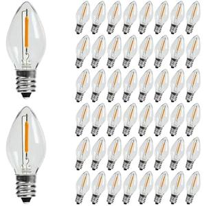 KGC 50-Pack C7 LED Christmas Light Bulb, E12 Base LED Bulbs, 2200K Warm White 50LM, Clear Plastic Night Lights C7 Replacement Bulbs for Christmas String Lights