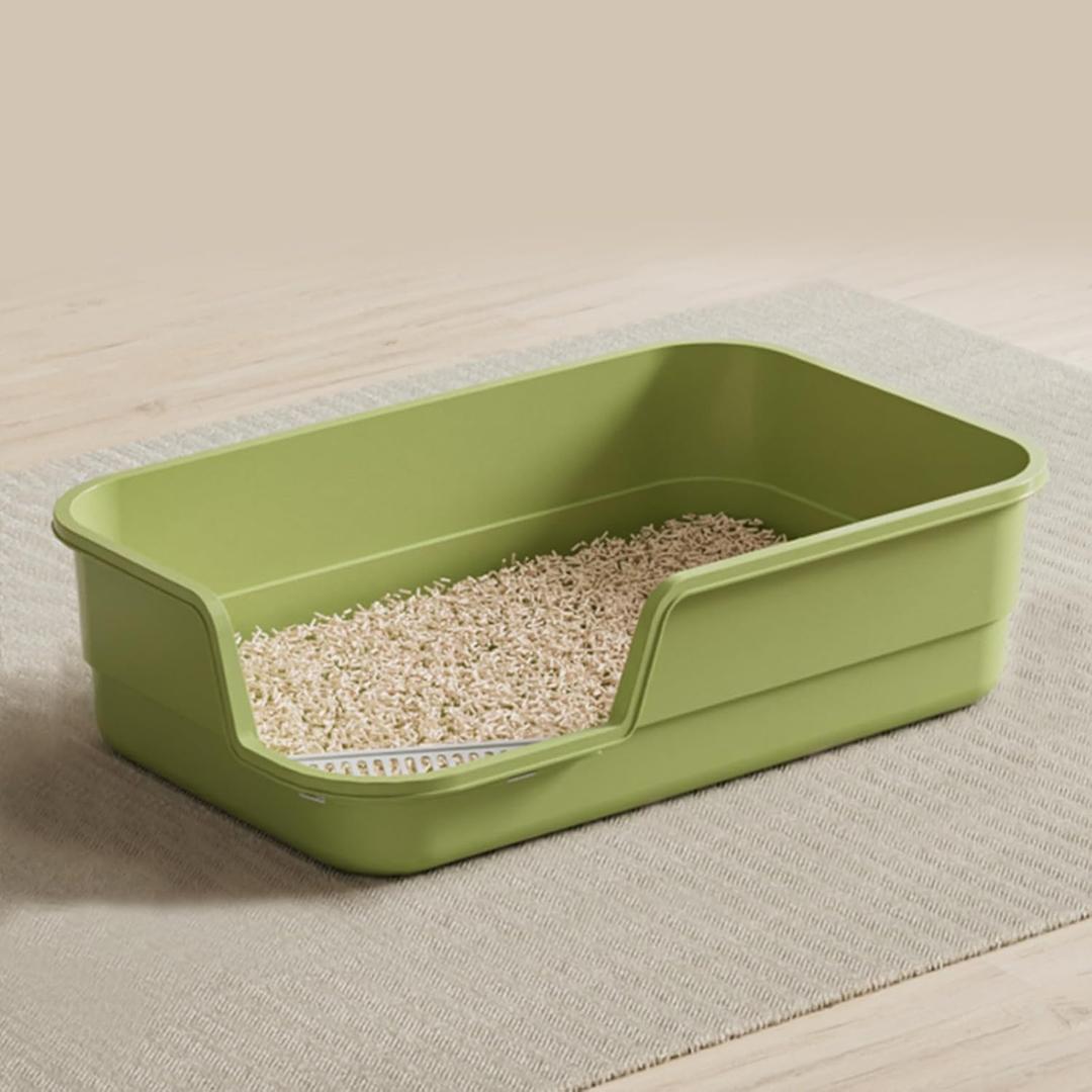 Extra Large Cat Litter Box with High Sides,Cats Boxes for Indoor Cats,Cat Litter Pan for Kitty,Litter Box with Low Entry,Easy to Clean,Anti-Splashing,23.6" x15.7" x5.9" (Green)