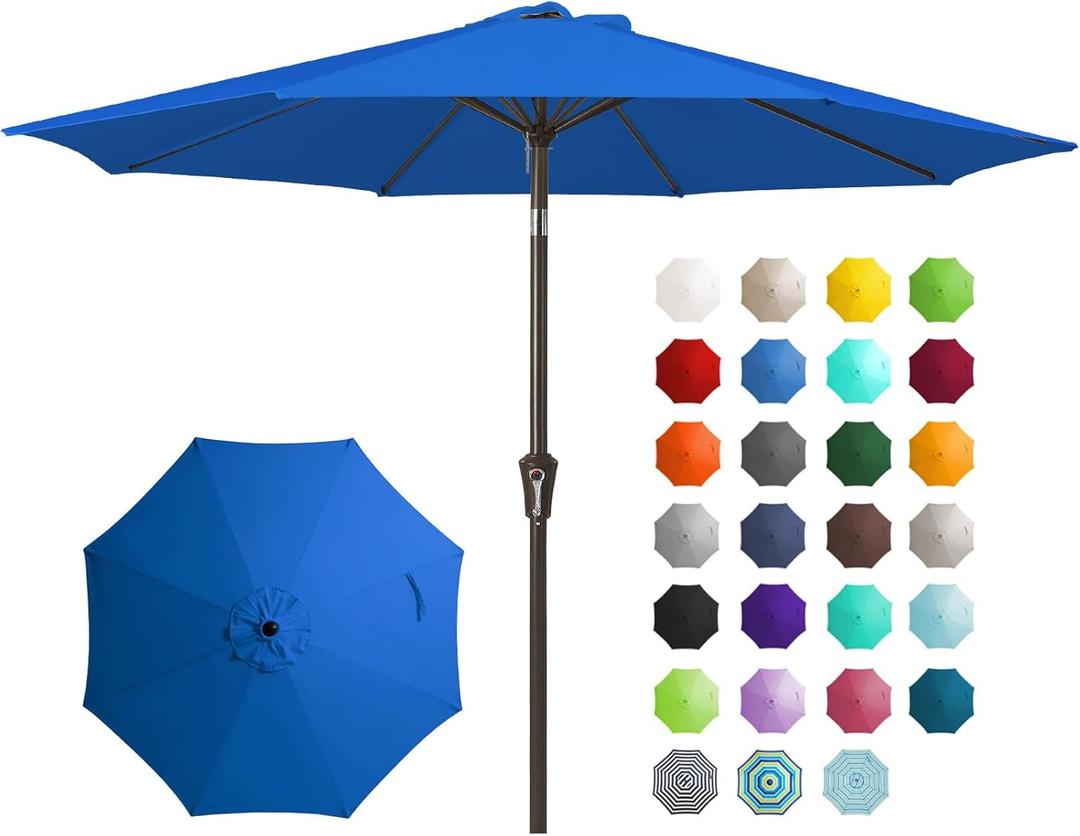 JEAREY 9FT Outdoor Patio Umbrella Outdoor Table Umbrella with Push Button Tilt and Crank, Market Umbrella 8 Sturdy Ribs UV Protection Waterproof for Garden, Deck, Backyard, Pool (Royal Blue)