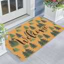 IZUS Green-Trees Christmas Welcome-Doormat for Spring-Winter Outdoor-Entrance-Decor Non-Slip Faux-Coir Frontdoor-Mats Porch Farmhouse Home Decor 17x29inch