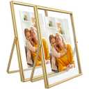AhaGo Gold Floating Frame, 5"x7", Vertical, 2 Set, For Picture 4x6, 3.5x5,2x3, Small Desktop Photo Frames, Classy Gift For Anniversary, Wedding or Birthday