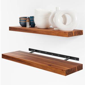 BATODA Set of 2 24" Acacia Wood Floating Shelves Wall Mounted Rustic Farmhouse Wooden Wall Storage Shelf for Bedroom, Kitchen, Home Dcor - Brackets and Shelving Hardware Included
