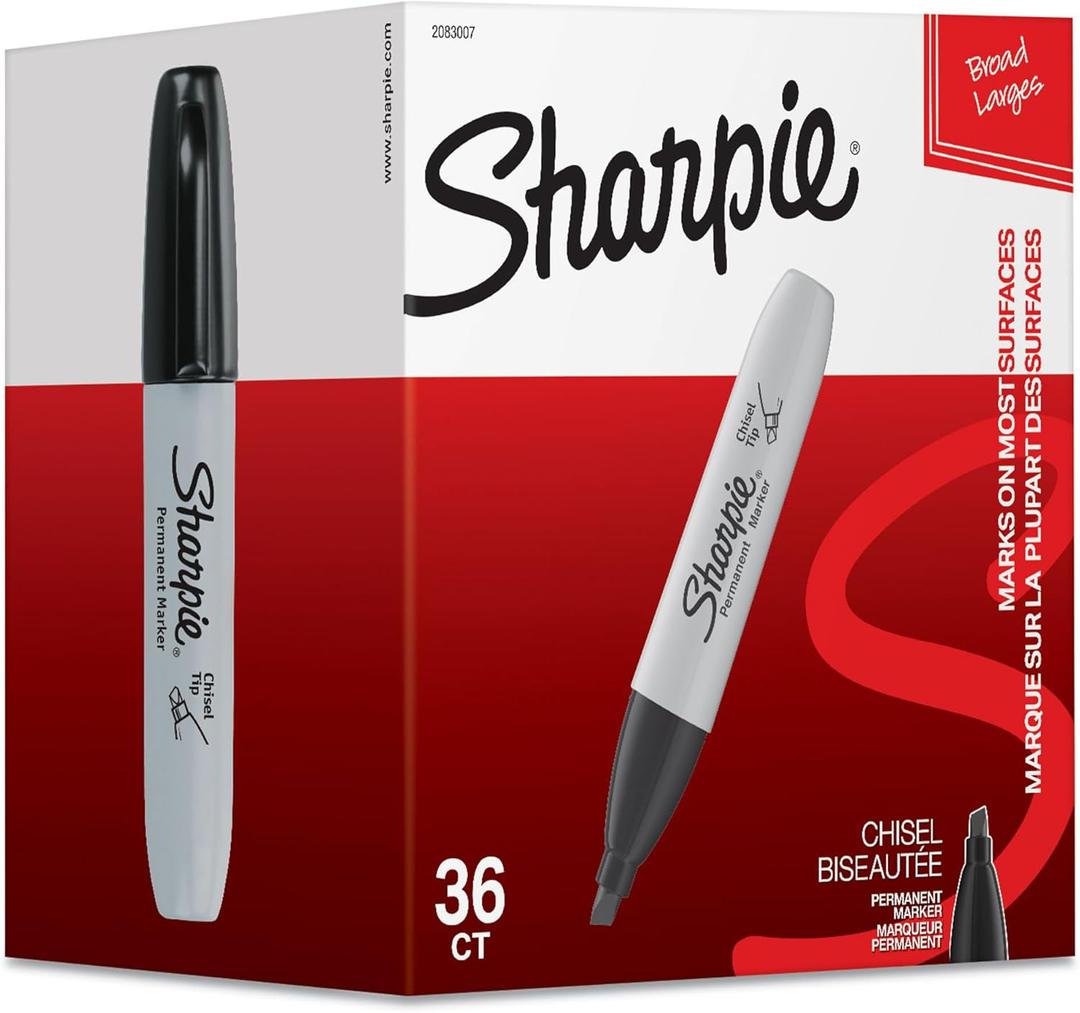 Sharpie Permanent Markers, Chisel Tip, Black, 36 Count - Home, School, Office Supplies