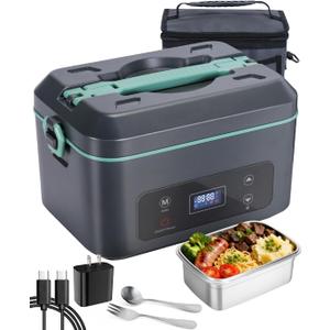 AIZOCO Cordless Electric Lunch Box for Adults, Heated Lunch Box Battery Powered with 5 Side Heating, Portable Food Warmer with 5.5 Cups Removable Container, Self-Heating Food Warmer for Work,GreyGreen