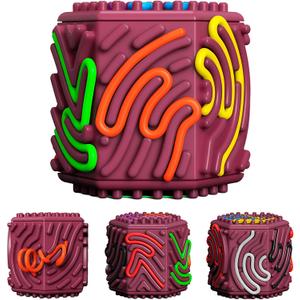 Sensory Activity Cube with 10 Strings - Anxiety Relief Fidget Toy for Children/Adults, Autism ADHD Focus, Compact Stress Reducer for Travel (red)