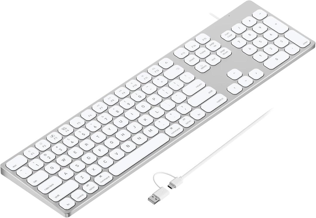 Aluminum USB Wired Keyboard with Numeric Keypad for Mac Pro, Mini Mac, iMac, iMac Pro, MacBook Pro/Air, Laptop and PC Computer (Silver)