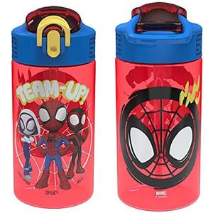 Zak Designs Marvel Spider-Man Kids Water Bottle with Spout Cover and Carrying Loop, Durable Plastic, Leak-Proof Design for Travel (16 oz, 2-Pack, Spidey and His Amazing Friends)