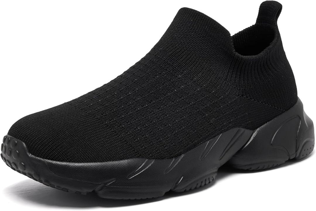LDJ Womens Lightweight Slip on Walking Shoes Comfort Breathable Nurse Shoe Mesh Sock Casual Fashion Tennis Running Sneakers (8.5, Black)