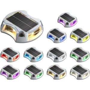 Solar Driveway Lights Solar Dock Lights 9 Colors in 12 Pack, Waterproof IP68, Outdoor, for Driveway Markers, Marine Dock, Pathway, Sidewalk, Warning Step