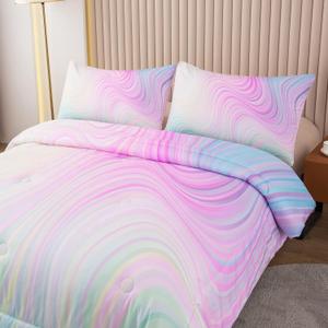 Bodhi Girls Comforter Full Size Colorful Tie Dye Comforter Teen Girl Pink Bedding Set Watercolor Pastel Pink Comforter Set Blue Purple Bedding Set Bright Girly Tie Dye Bedding (Marbling Xk7)