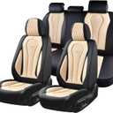 Coverado Car Seat Covers, Leather Seat Covers Full Set, Beige Seat Covers, Car Seat Cushion, Driver Car Seat Covers, Waterproof Car Seat Protector Fit for Most Cars