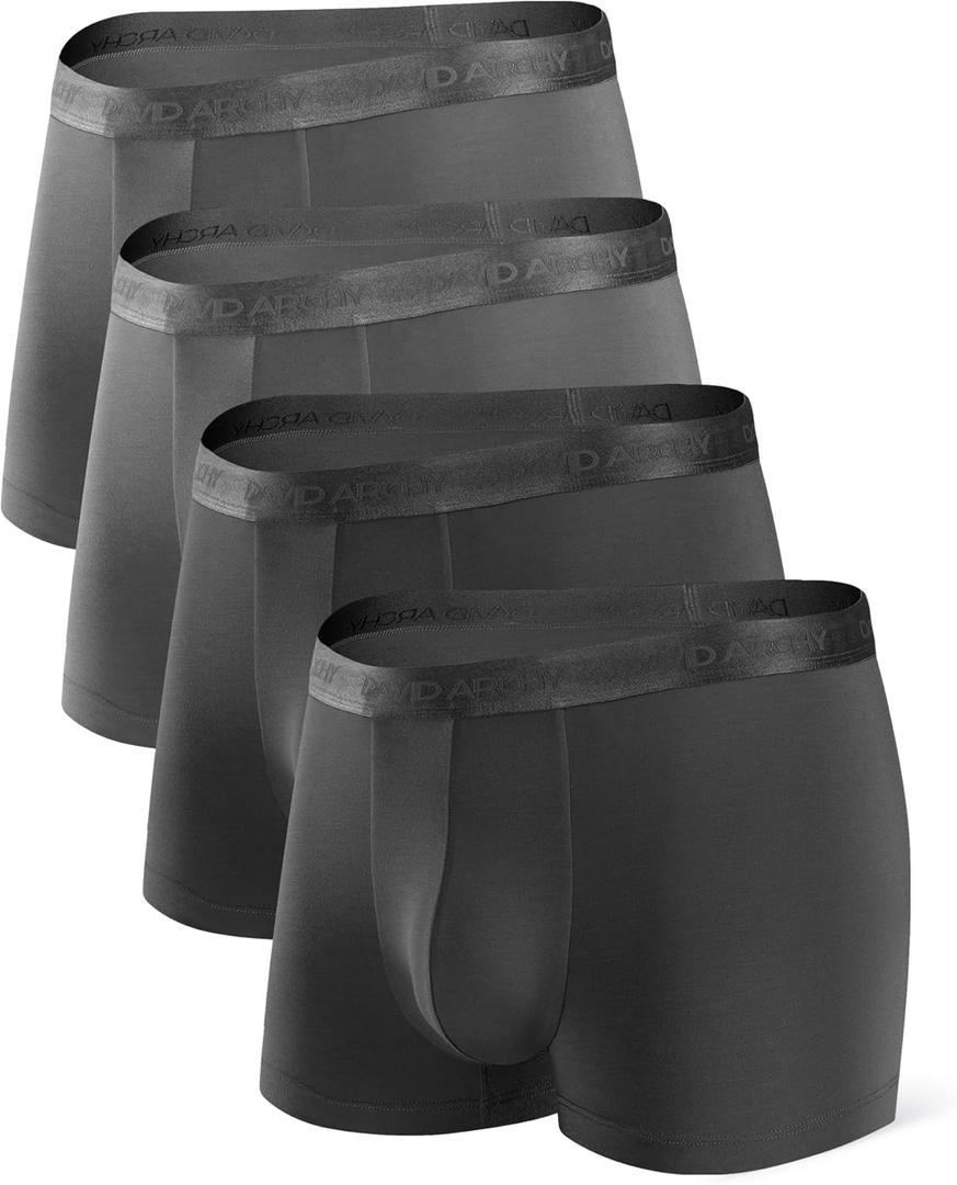DAVID ARCHY Mens Underwear Ultra Soft Micro Modal Support Pouch Trunks Moisture Wicking Boxer Briefs for Men 3 or 4 Packs (Large, Black/Dark Gray)