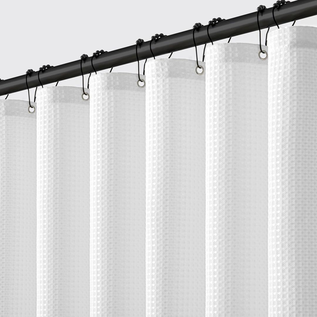 MIULEE Stall Waffle Weave Fabric Stand Up Shower Bath Curtain with 6 Metal Hooks Small Heavy Duty Washable Waterproof Narrow Thick Cloth Half Shower Curtains Set for Bathroom Hotel,W36*L72,White