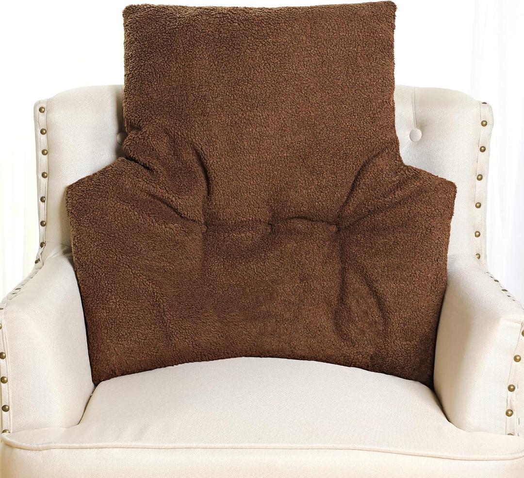 Weysat Fleece Back Support Pillow for Recliners, Chair Cushion Lumbar Support Reading Corner Pillow for Office Couch Sofa Low Back Pain Relief Rest (Brown)