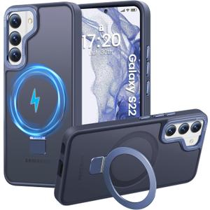 HuwaiH Magnetic Stand for Samsung Galaxy S22 Case, Military-Grade Protection, Anti-Fingerprint Anti-Scratch Translucent Matte Phone case for Samsung Galaxy S22 (Dark Blue)