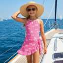 ODASDO Girls Swimsuit One Piece Bathing Suit with Cover Up Skirt for 8-12Y (Pink)