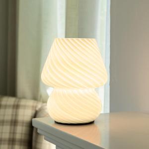 Battery Operated Mushroom Lamp-Vintage Small Table Lamp with Timer,Cordless Bedside Nightstand Glass Battery Powered Lamp for Bedroom Kitchen Living Room Shelf Decor Gift Aesthetic White