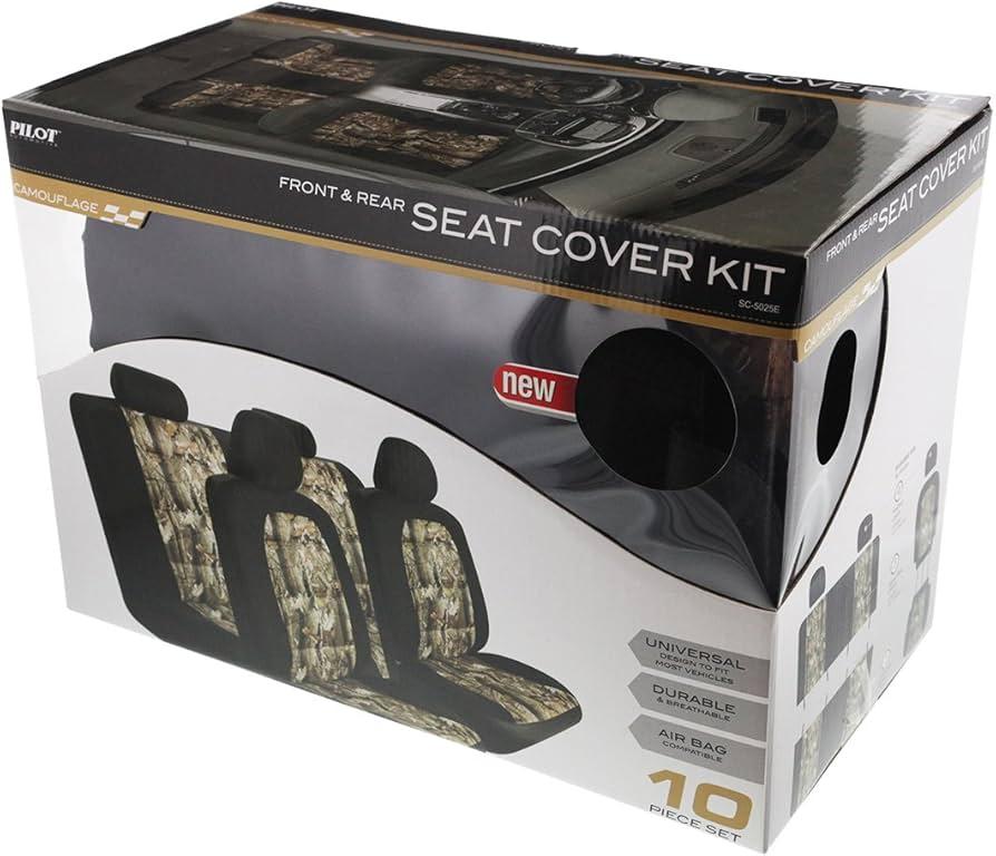 Hunter Camo Car Seat Covers Full Set with Camo Steering Wheel Cover and Seat Belt Cover Pad – Forest Camouflage Pattern, Automotive Front Seat & Bench Back Seat Cover for Cars Trucks SUV