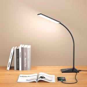 Vansuny LED Desk Lamp with USB Charging Port, Eye-Caring, 5 Color Modes,6 Brightness Levels, Touch Control, Flexible Gooseneck, Memory Function for Dorm Office Work Bedroom (12W,Black) (Black USB Charger)
