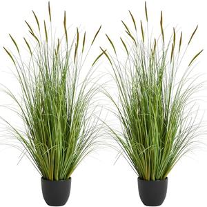 2-Pack Artificial Cattail Reed Grass, 35in Artificial Indoor Outdoor Fake Onion Grass Plant, Home Office Decorative Artificial Plants in Pot Faux Plant Greenery, Housewarming Gift, Green