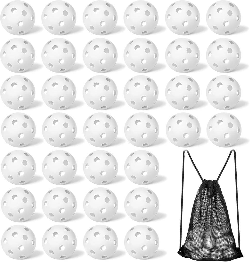 Tanlade 36 Pack Baseball Practice Balls Plastic Training Balls Lightweight Hollow Softballs with a Drawstring Bag for Hitting, 2.91 in Baseball Batting Training Pitching Indoor Outdoor Use (White)