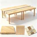 60" x 30" Foldable Wooden Picnic Table, Natural Solid Wood Table | Portable with Carry Handle, Tool-Free Assembly, For Beach, Camping, Living Room, Includes Table Runner